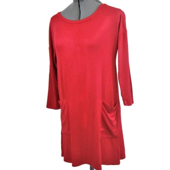Emerald Tops - Emerald Burgundy 3/4 Sleeve Long Tunic Knit Shirt